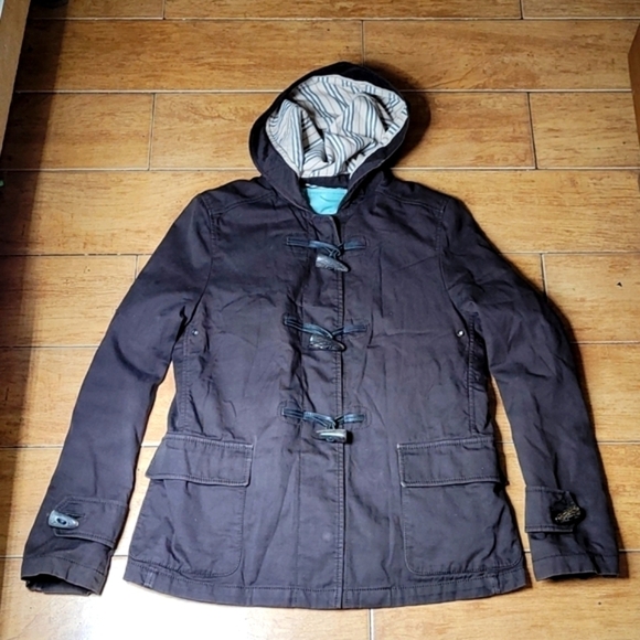 BURBERRY Brown Hoodie Nova Check Duffle Jacket Buffalo Horn Buttons Size XS/S - Picture 3 of 16